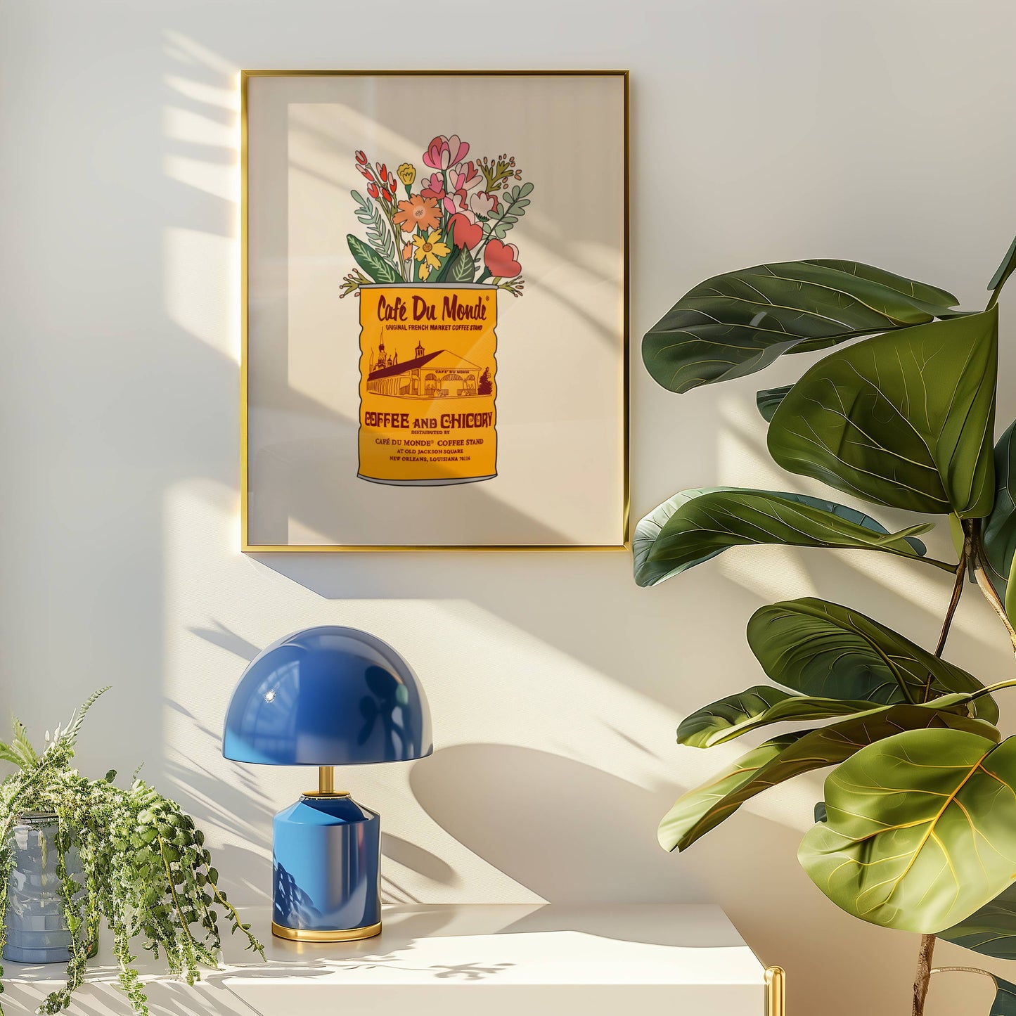 Cafe Du Monde Vase Art Print, Yellow Coffee Can