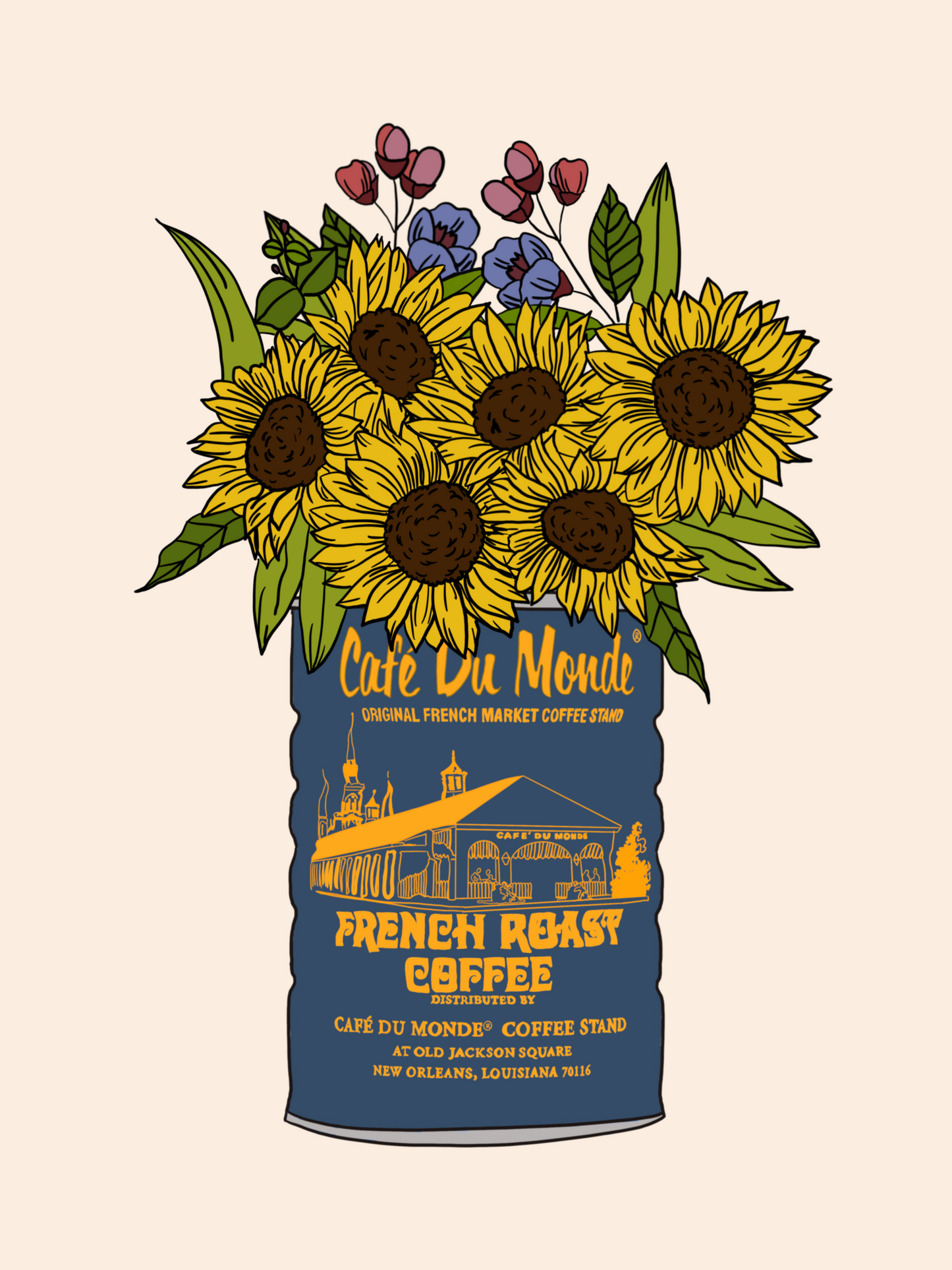 Cafe Du Monde Vase Print, Blue Coffee Can