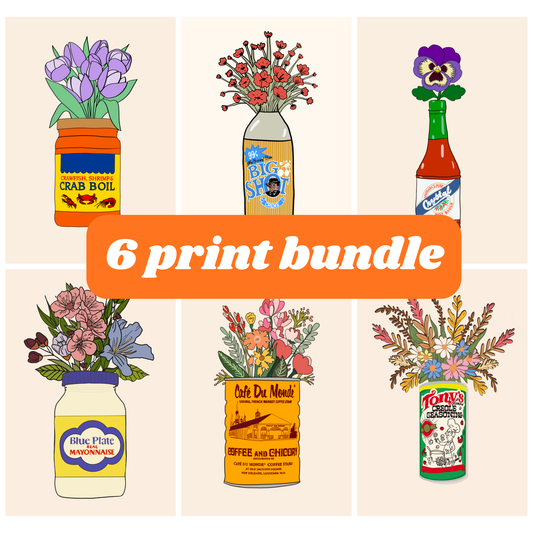 6 Print Bundle: Louisiana Food Icons Vases