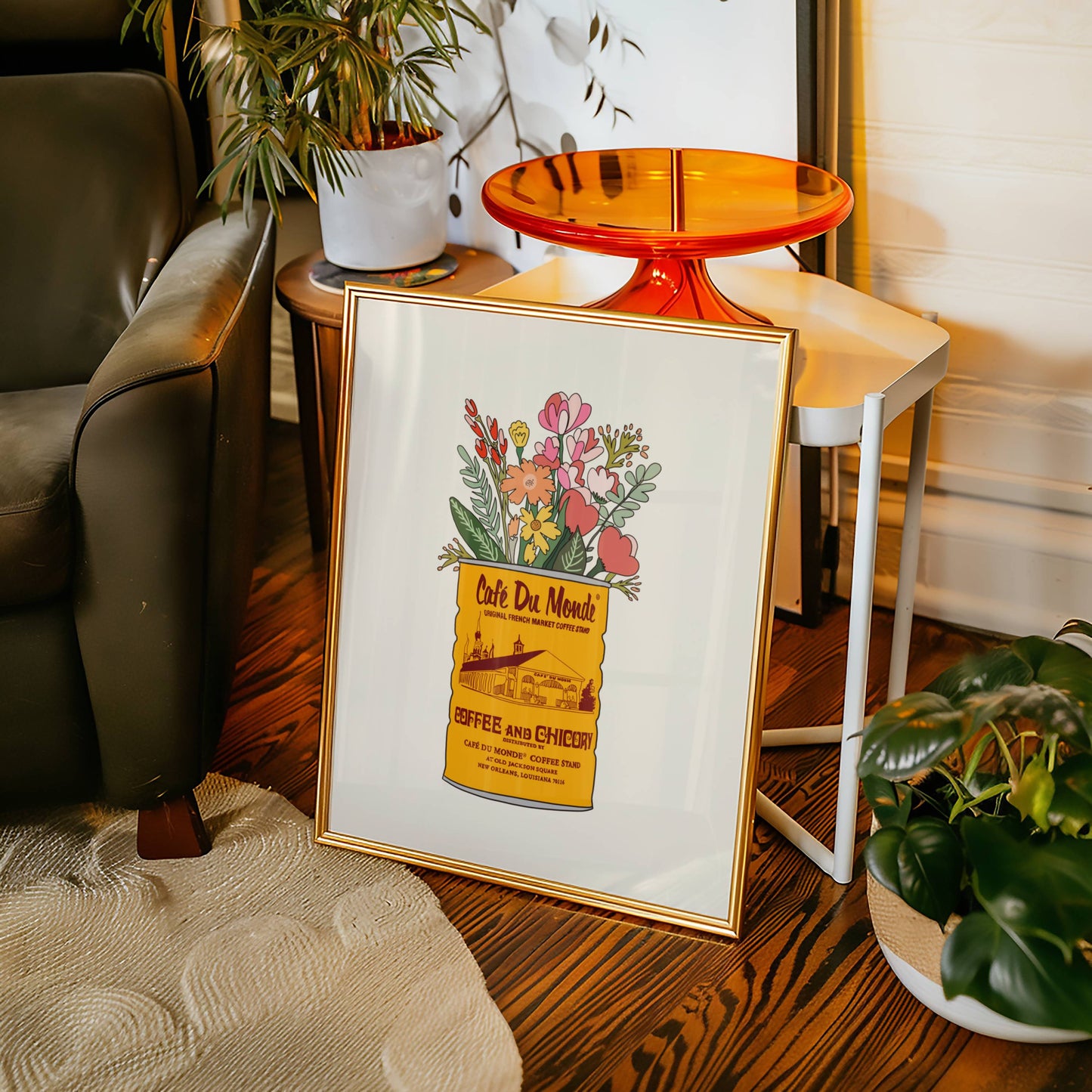 Cafe Du Monde Vase Art Print, Yellow Coffee Can