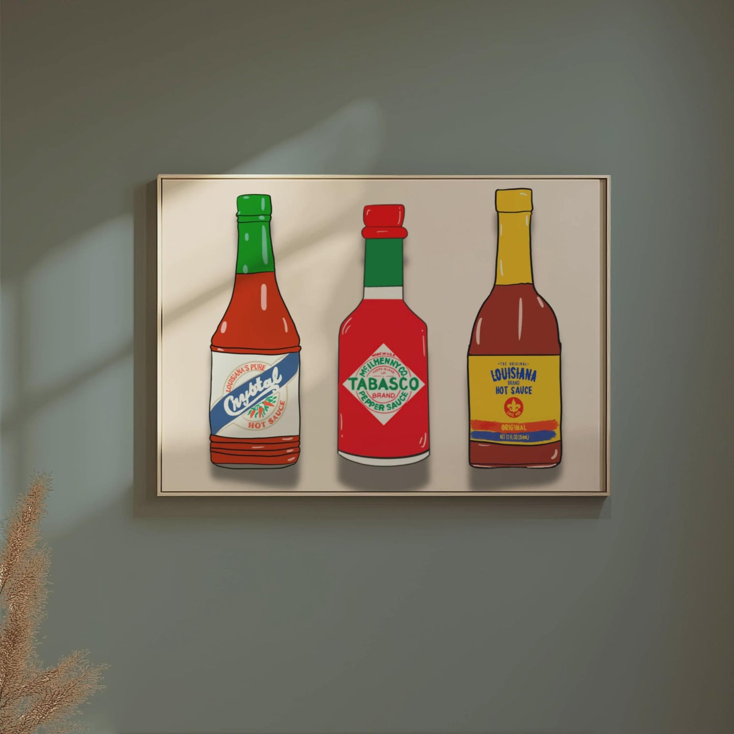 Louisiana Hot Sauce Trio Giclee Art Print: Louisiana Kitchen Decor