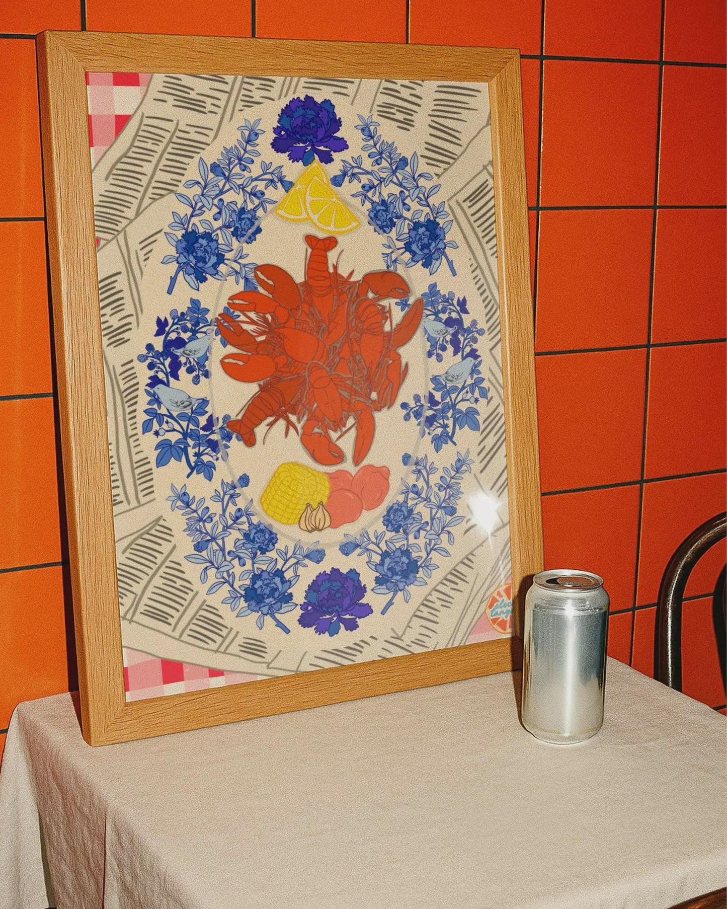 New Orleans Chinoiserie Crawfish Giclee Art Print: Cajun Louisiana Kitchen Decor