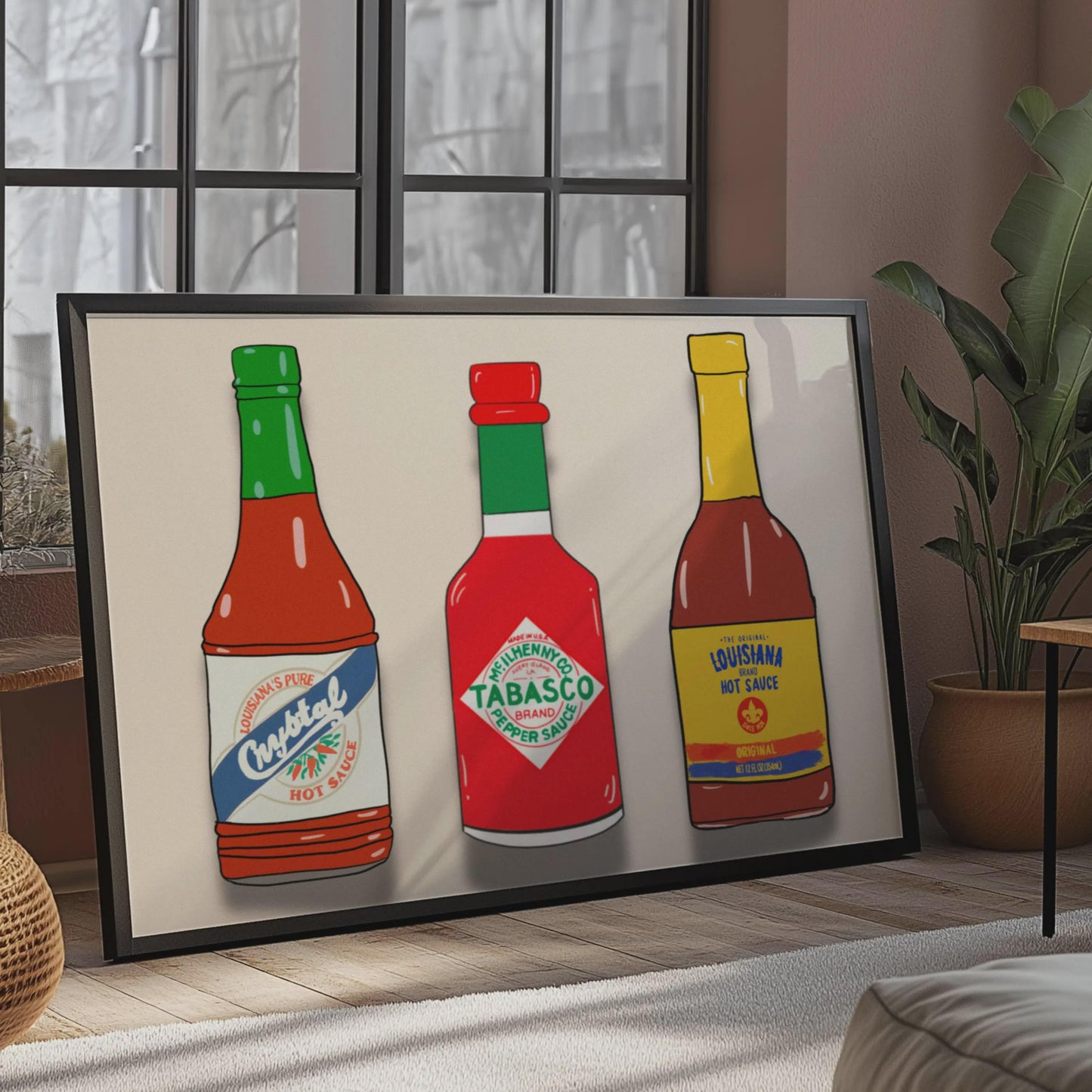 Louisiana Hot Sauce Trio Giclee Art Print: Louisiana Kitchen Decor