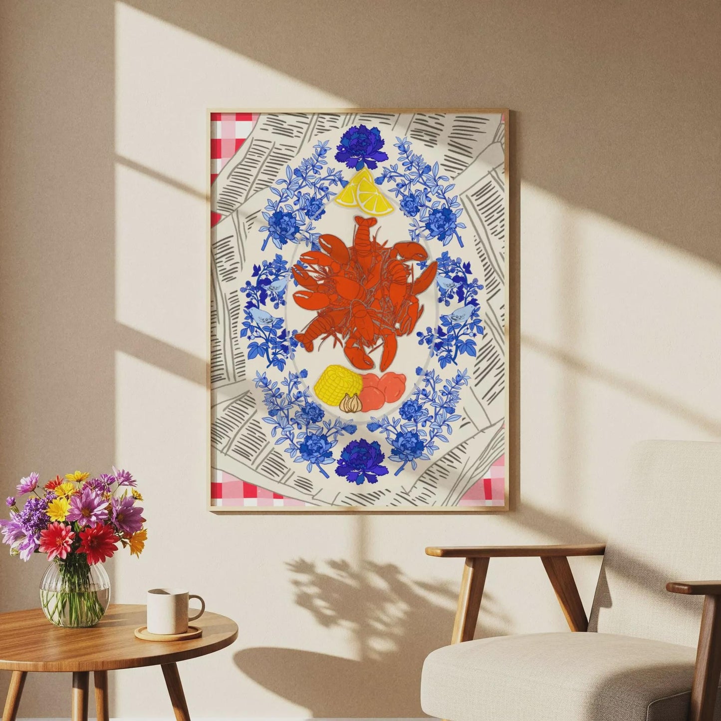 New Orleans Chinoiserie Crawfish Giclee Art Print: Cajun Louisiana Kitchen Decor